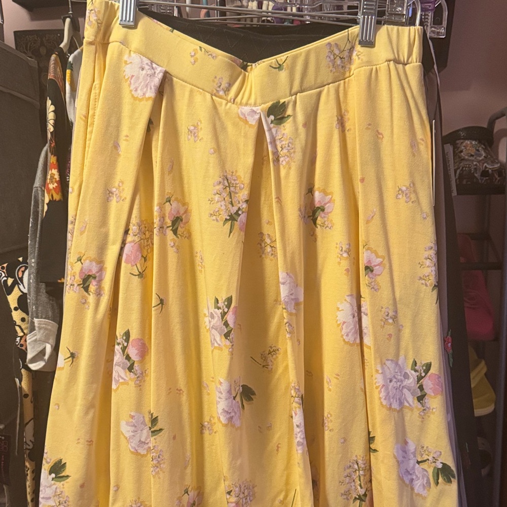 LuLaRoe Yellow Floral Midi Skirt